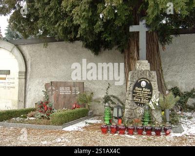 14 febbraio 2009 la tomba dei genitori di Adolf Hitler, Alois e Klara, sotto un albero nel cimitero della chiesa di San Michele a Leonding, alla periferia di Linz, Austria. Foto Stock