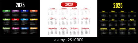Calendario tascabile semplice verticale su 2025 anni, spagnolo.. Illustrazione Vettoriale