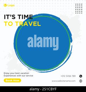 Progettazione di modelli di banner per post sui social media di viaggio, viaggi turistici viaggi turistici marketing post sui social media. Illustrazione Vettoriale