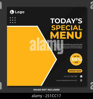 Banner del menu gastronomico post sui social media. Modelli di social media modificabili per le promozioni nel menu Food. Set di storie sui social media e post frame. Layout Illustrazione Vettoriale