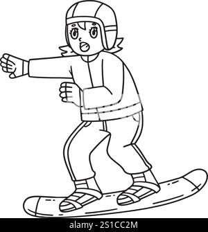 Pagina da colorare isolata per le ragazze dello snowboard Illustrazione Vettoriale