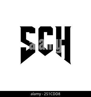 Logo SCH Letter per l'azienda tecnologica. Combinazione di colori bianco e nero con logo SCH. Logo SCH, vettore SCH, design SCH, icona SCH, alph SCH Illustrazione Vettoriale