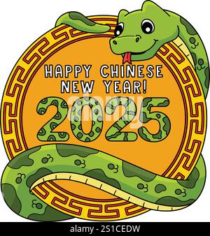 Felice Capodanno cinese 2025 Cartoon Clipart Illustrazione Vettoriale