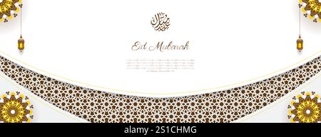 sfondo islamico per eid mubarak, ramadan kareem, muharram e altre festività islamiche con calligrafia e ornamento arabi Illustrazione Vettoriale