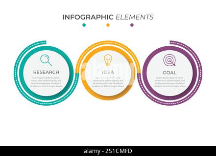 Opzioni di numero e elemento di progettazione infografica della timeline. Concetto aziendale in 3 fasi. Può essere utilizzato per il layout del flusso di lavoro, il diagramma, il report annuale, il Web Illustrazione Vettoriale