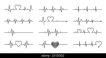 illustrazione del ritmo cardiaco con ictus modificabile, illustrazione della linea dell'elettrocardiogramma Illustrazione Vettoriale