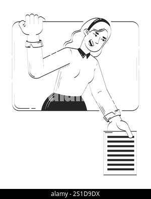 Donna bionda casual professionale che si allunga con un carattere lineare a forma di scarabocchio Illustrazione Vettoriale