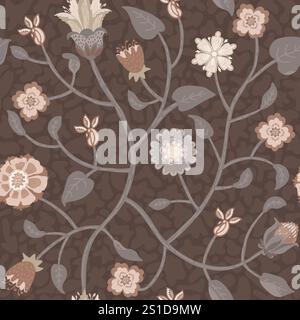 Motivo vintage floreale senza cuciture in tonalità terrose Illustrazione Vettoriale