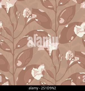 Motivo floreale senza cuciture d'ispirazione vintage con tonalità terrose e morbide. Illustrazione Vettoriale