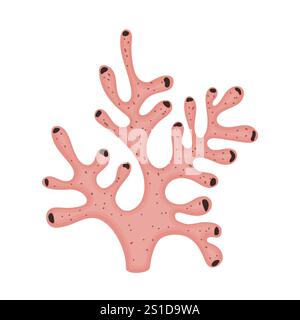 Ramo della barriera corallina. Fauna delle spugne sottomarine. Una pianta marina con una struttura tubolare spessa. Elemento naturale sott'acqua disegno a mano. Illustrazione vettoriale Illustrazione Vettoriale