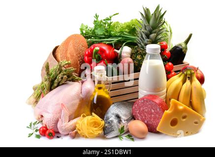 Cibo su sfondo bianco Foto Stock
