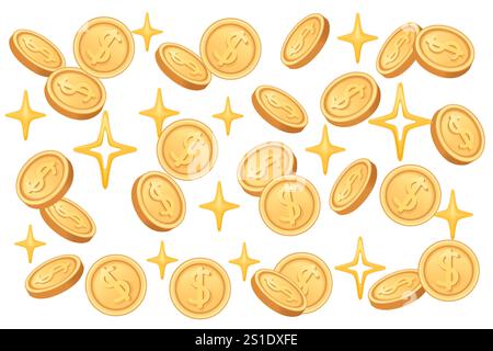 Monete d'oro con scintille. Adatto per temi finanziari, promozioni natalizie e banner per lo shopping online. Illustrazione vettoriale su bianco Illustrazione Vettoriale