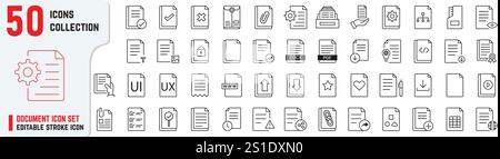 Il set di icone documento include anche file, contratto, valutazione, valutazione, interfaccia utente, UX, raccolte di icone sottili, raccolta di simboli dei documenti Illustrazione Vettoriale