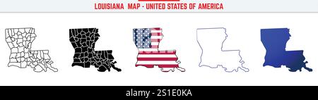 Mappa della Louisiana con icona di traccia modificabile. Icona della linea sottile dello stato della Louisiana, illustrazione vettoriale della mappa della Louisiana, Louisiana, Louisiana Illustrazione Vettoriale