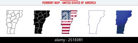 Mappa Vermont con icona di traccia modificabile. Icona linea sottile Stato Vermont USA, illustrazione vettoriale mappa Vermont, mappa vettoriale silhouette Vermont, VT Illustrazione Vettoriale