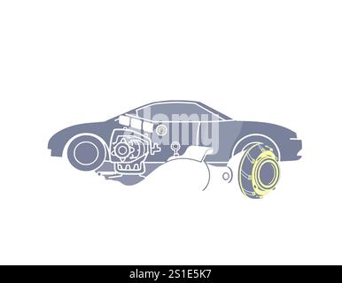 Icone di auto lineari Illustrazione Vettoriale