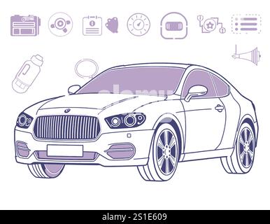 Icone di trasporto lineare e di viaggio Illustrazione Vettoriale