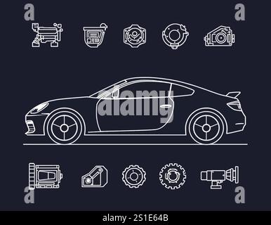 Icone di trasporto lineare e di viaggio Illustrazione Vettoriale