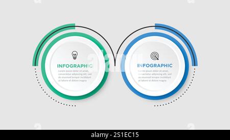 Modello di progettazione infografica con icone e 2 opzioni o passaggi. Illustrazione Vettoriale