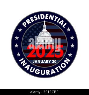 Inaugurazione presidenziale 2025 emblema rotondo con noi Campidoglio. Inaugurazione Day USA, 20 gennaio. Segnale vettoriale infografica Illustrazione Vettoriale