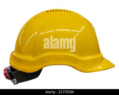 Casco da lavoro giallo isolato su bianco con percorso di ritaglio incluso Foto Stock