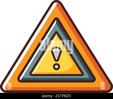 Icona del cartello di avvertimento triangolare a cartoni animati con colori in grassetto giallo e arancione, con un punto esclamativo per indicare attenzione o pericolo Illustrazione Vettoriale