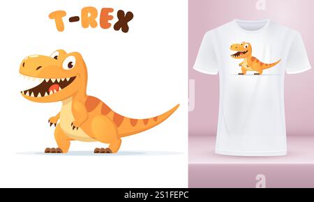 Divertente Cartoon T-Rex sorridente e giocoso personaggio dinosauro ideale per il design e la stampa dei bambini, personaggio vettoriale isolato Illustrazione Vettoriale