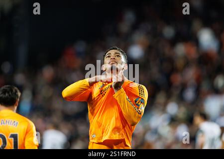 Valencia, Spagna. 3 gennaio 2025. Jude Bellingham (Real Madrid) ha festeggiato dopo aver segnato un gol durante la partita SPORTIVA LaLiga EA tra le squadre del Valencia CF e del Real Madrid FC. Maciej Rogowski/Alamy Live News Foto Stock