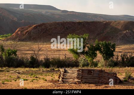 Rovine di un hogan, Navajo Nation, Utah. Foto Stock