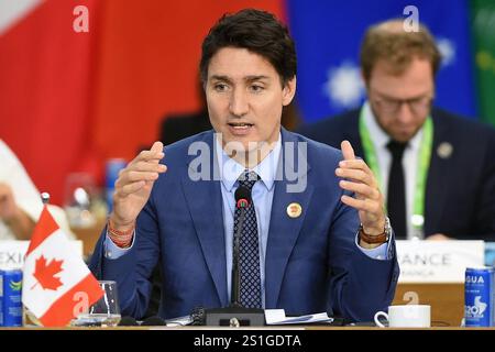 Rio de Janeiro, Brasile, 19 novembre 2024, Justin Trudeau, primo Ministro del Canada, durante una riunione alla plenaria del G20. Foto Stock