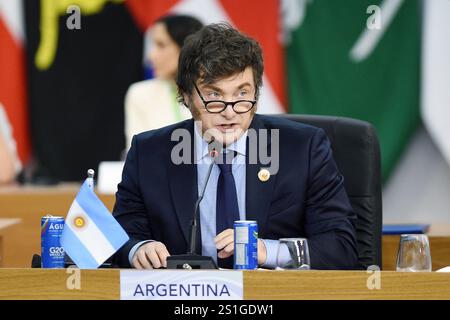 Rio de Janeiro, Brasile, 19 novembre 2024, Javier Milei, Presidente dell'Argentina, durante una riunione della plenaria del G20. Foto Stock