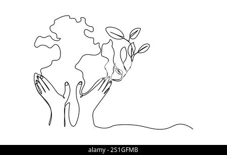 World Environment DayProtect la terra piantando un albero ambiente mondo giorno uno disegno linea Illustrazione Vettoriale