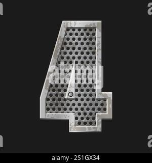 Argento metallizzato numero quattro. Ferro numero 4 isolato nel vettore Illustrazione Vettoriale