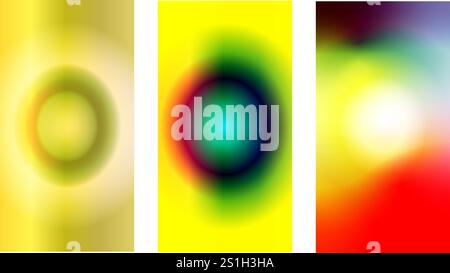 set di tre sfondi verticali astratti con sfumature giallo verde viola rosso e arancione Illustrazione Vettoriale