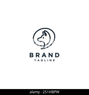 Design del logo Simple Dog Dialogue. Una linea continua forma una testa di cane nel design del logo Bubble Text. Illustrazione Vettoriale