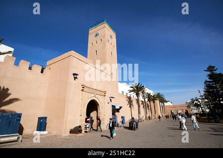 torre dell'orologio horloge d'essaouira nella città vecchia della medina, patrimonio dell'umanità dell'unesco, essaouira, marocco Foto Stock