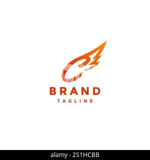Design del logo Fantasy Winged Initial Letter C. Lettera iniziale C con logo Wings. Illustrazione Vettoriale