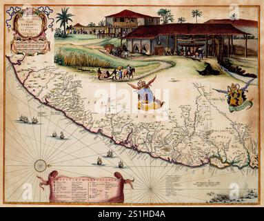 Titolo: Mappa di Pernambuco e Tamarica artista: Marc Cornelis Goliath e Georg Graf anno: 1662 Medio: Incisione in rame luogo: Atlas Van der Hagen, Koninklijke Bibliotheek, Den Haag Foto Stock