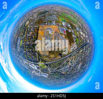 Vista aerea, cantiere in costruzione presso l'ex circuito di corse al trotto, Recklinghausen Hillerheide Waterfront Living, sviluppo quartiere ISEK Hillerheide Foto Stock