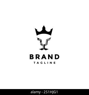 Design minimalista con logo Brave Lion King. Contorno del viso con logo Kings Crown. Illustrazione Vettoriale