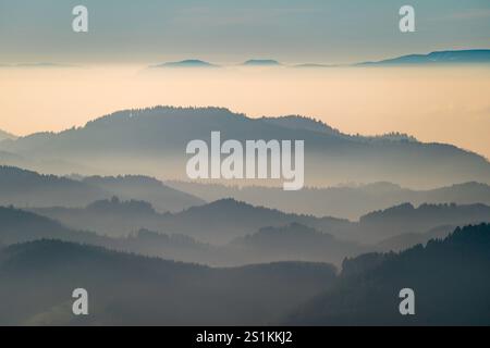 Vista sulla Foresta Nera settentrionale in un giorno d'inverno soleggiato Foto Stock