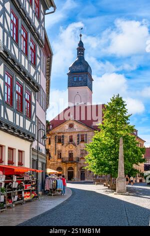 Idilliaca città di Bad Langensalza con vista sul municipio, Turingia, Germania Foto Stock