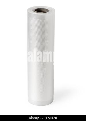 Pellicola di imballaggio in plastica isolata su sfondo bianco. con tracciato di ritaglio Foto Stock