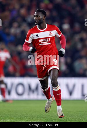 Emmanuel latte Lath di Middlesbrough corre durante la partita del campionato Sky Bet al Riverside Stadium di Middlesbrough. Data foto: Sabato 4 gennaio 2025. Foto Stock