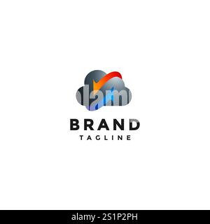 Semplice icona Cloud con due frecce Logo Design. Due frecce che circondano un disegno con logo Cloud. Illustrazione Vettoriale