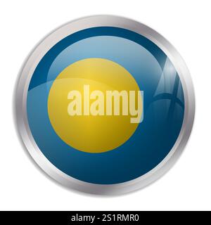 Bandiera Palau - pulsante cerchio lucido mostra una bandiera colorata che rappresenta un'identità e un patrimonio culturale del paese. L'essenza dell'orgoglio nazionale e dell'unità. Illustrazione Vettoriale