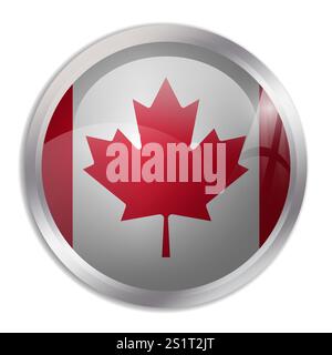 Bandiera del Canada - il pulsante cerchio lucido mostra una bandiera colorata che rappresenta l'identità e il patrimonio culturale di un paese. L'essenza dell'orgoglio nazionale e dell'unità. Illustrazione Vettoriale
