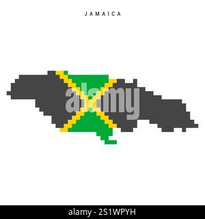 Icona della mappa pixel flag in Giamaica. Illustrazione vettoriale piatta isolata su bianco Illustrazione Vettoriale