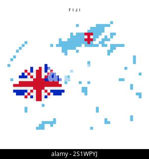 Icona mappa pixel delle Fiji. Illustrazione vettoriale piatta isolata su bianco Illustrazione Vettoriale