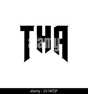 Design con logo a lettere per l'azienda tecnologica. Combinazione di colori bianco e nero con il logo. Logo, vettore THA, design THA, icona THA, THA alph Illustrazione Vettoriale